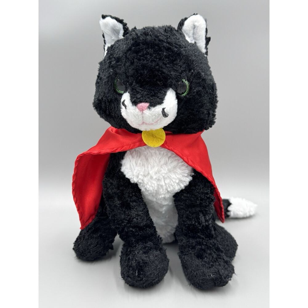 Unipak Black White Kitty Cat Plush In Red Cape 9.5” Superhero Stuffed Animal